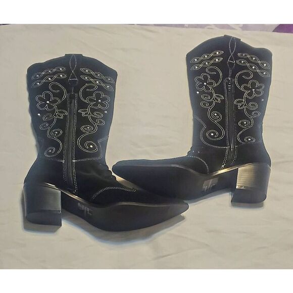 WOMENS EMBELLISHED SUEDE WESTERN STYLE BOOTS - Picture 2 of 12